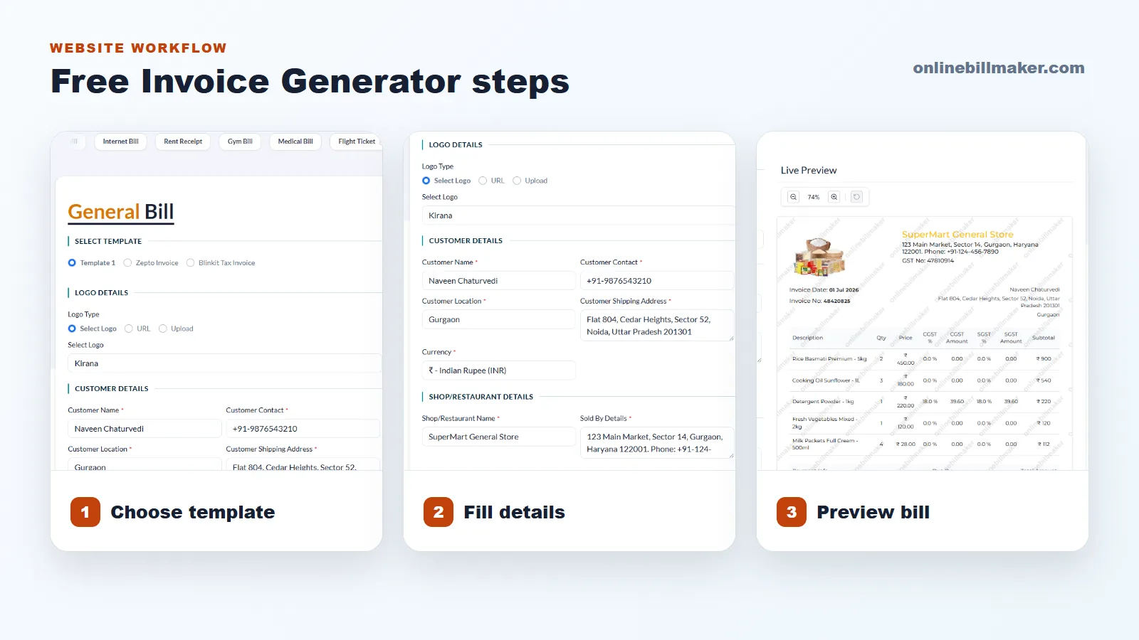 Steps to Create a Free Invoice Online screenshot guide