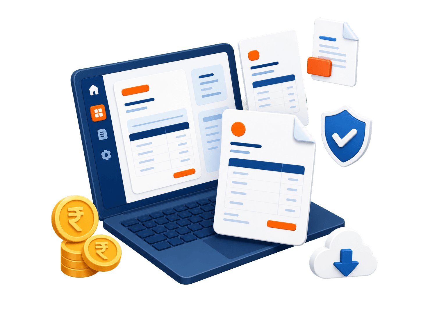 Online bill creation workspace with invoices, secure download and rupee payments